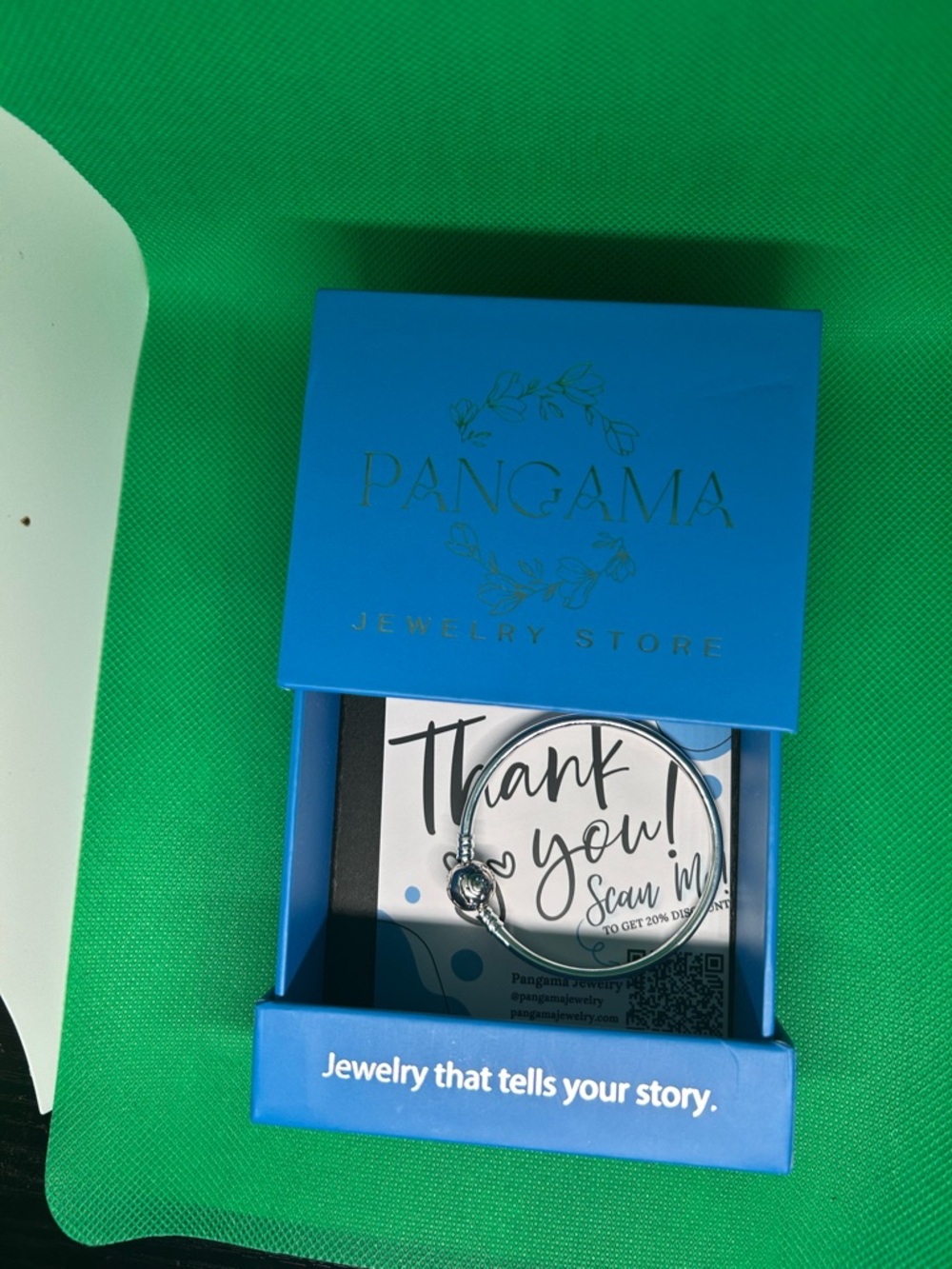 Pangama Silver Charm Bangle Bracelet - Blue Box